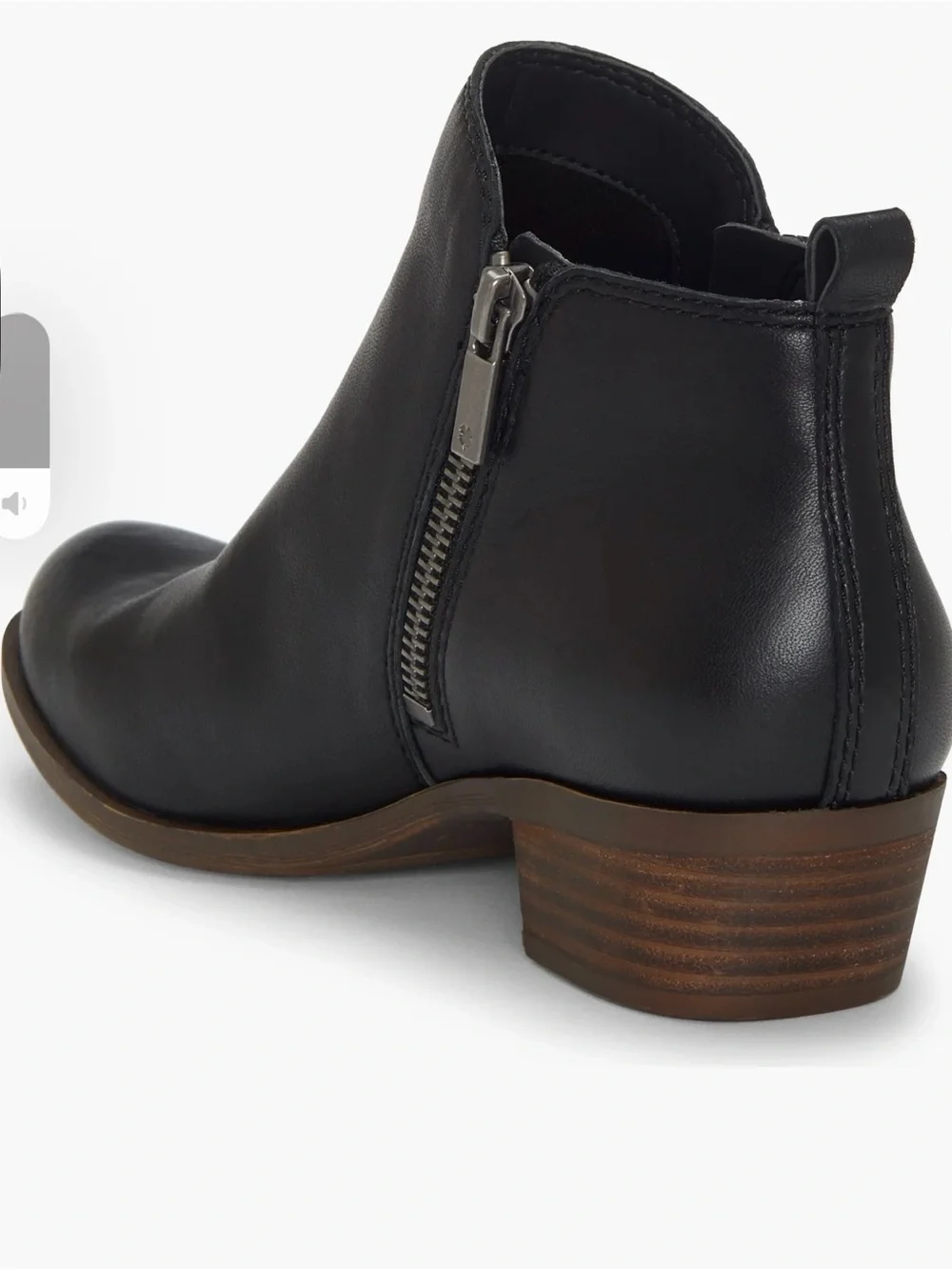 Lucky Brand Black Leather Low Heel Ankle Bootie with Side Zip